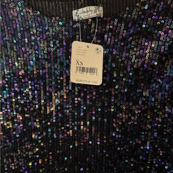 Free People Gold Rush Sequin Long Sleeve Top - Black Combo Size XS - Picture 8 of 8